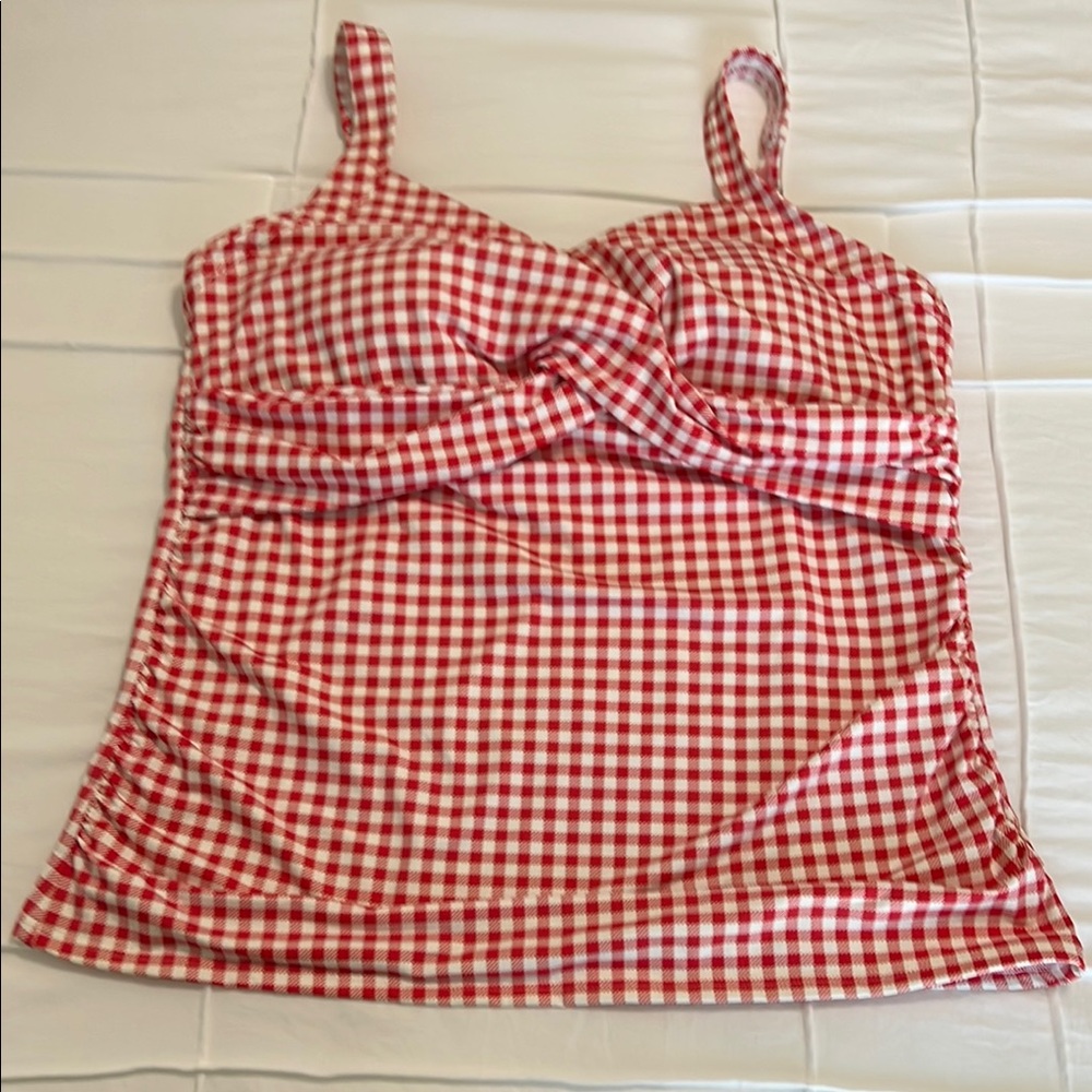 Lands' End Red and White Gingham Swim Top